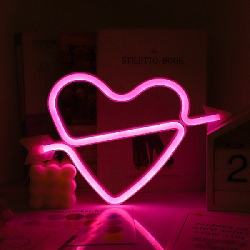 Неоновая подвеска "Сердце со стрелой" 29 х 18 см от батареек и USB, розовый